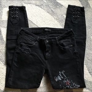 ZARA TRF Punk rock style black denim skinny jeans